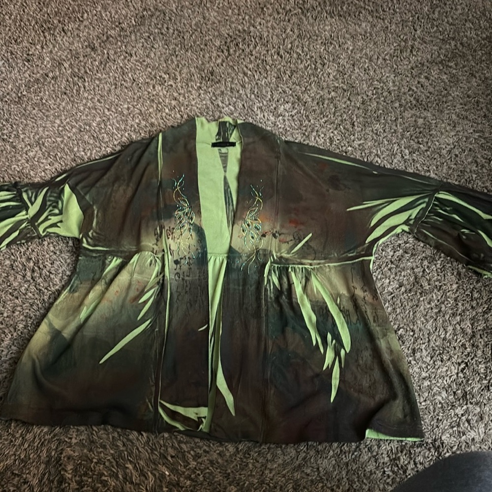 Green and brown 3/4 sleeve cardigan